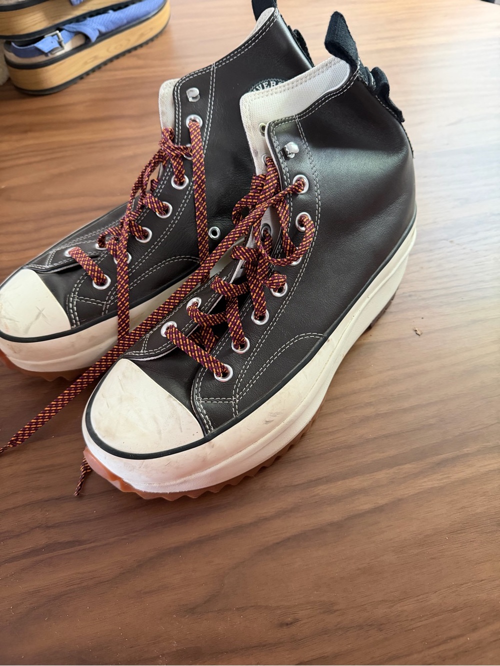 Converse Women's High-Top Sneakers in Black and White with Red-Orange Laces